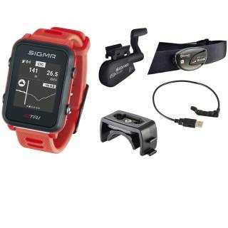 Sigma Sportuhr ID Tri SET  GPS/Höhenmessung/Herzfrequenz  für Triathlon neon rot